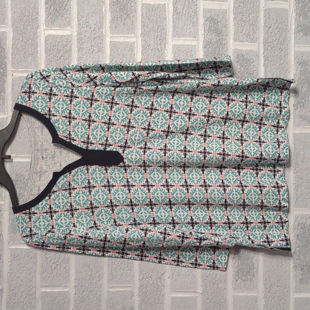 Talbots Women's Cotton and Modal Blend V-Neck Patterned Blouse Size Medium